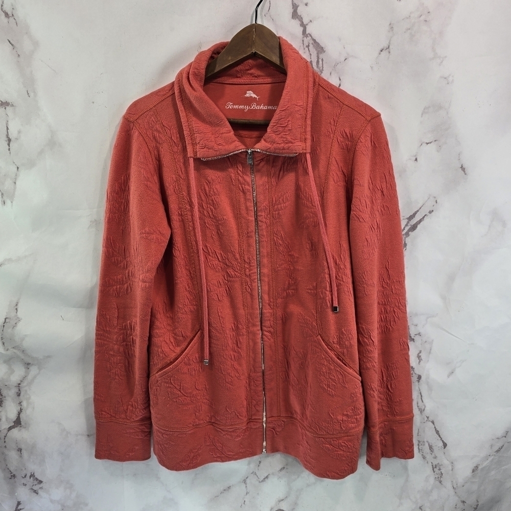 Tommy Bahama Jacket Womens Small Pink Salmon Coral Full Zip Textured Lightweight